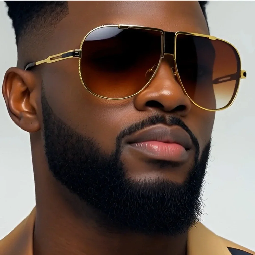 Sunglasses‎ Gold Frame Brown Gradient Lens Fashion Retro Metal UV400 Protection